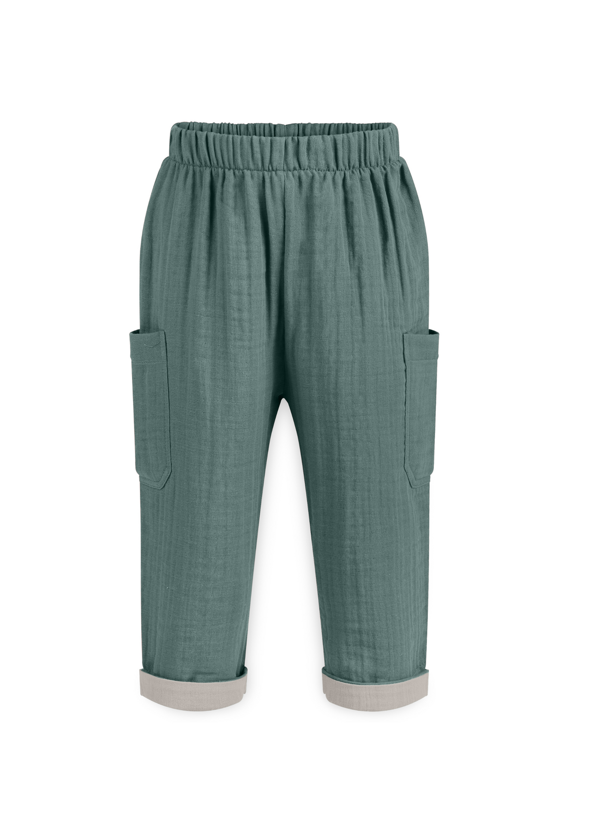 Mababu zweifarbige Musselin-Hose aus Bio-Baumwolle in Khaki / Beige