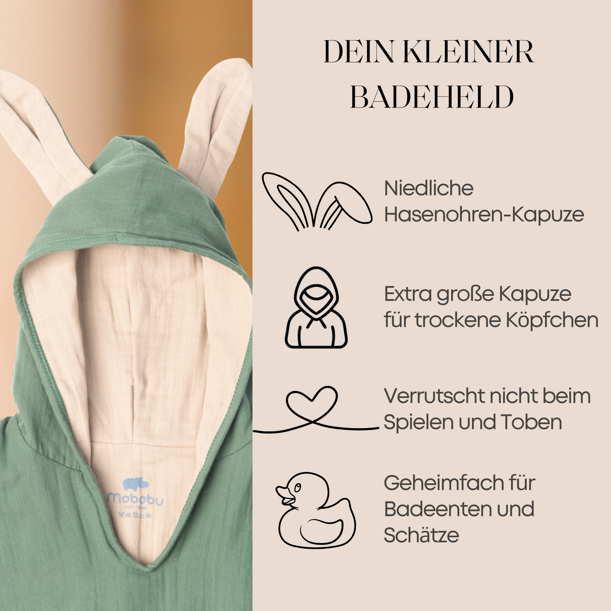 Mababu Badeponcho mit Hasenohren aus Bio-Musselin – Bild 34