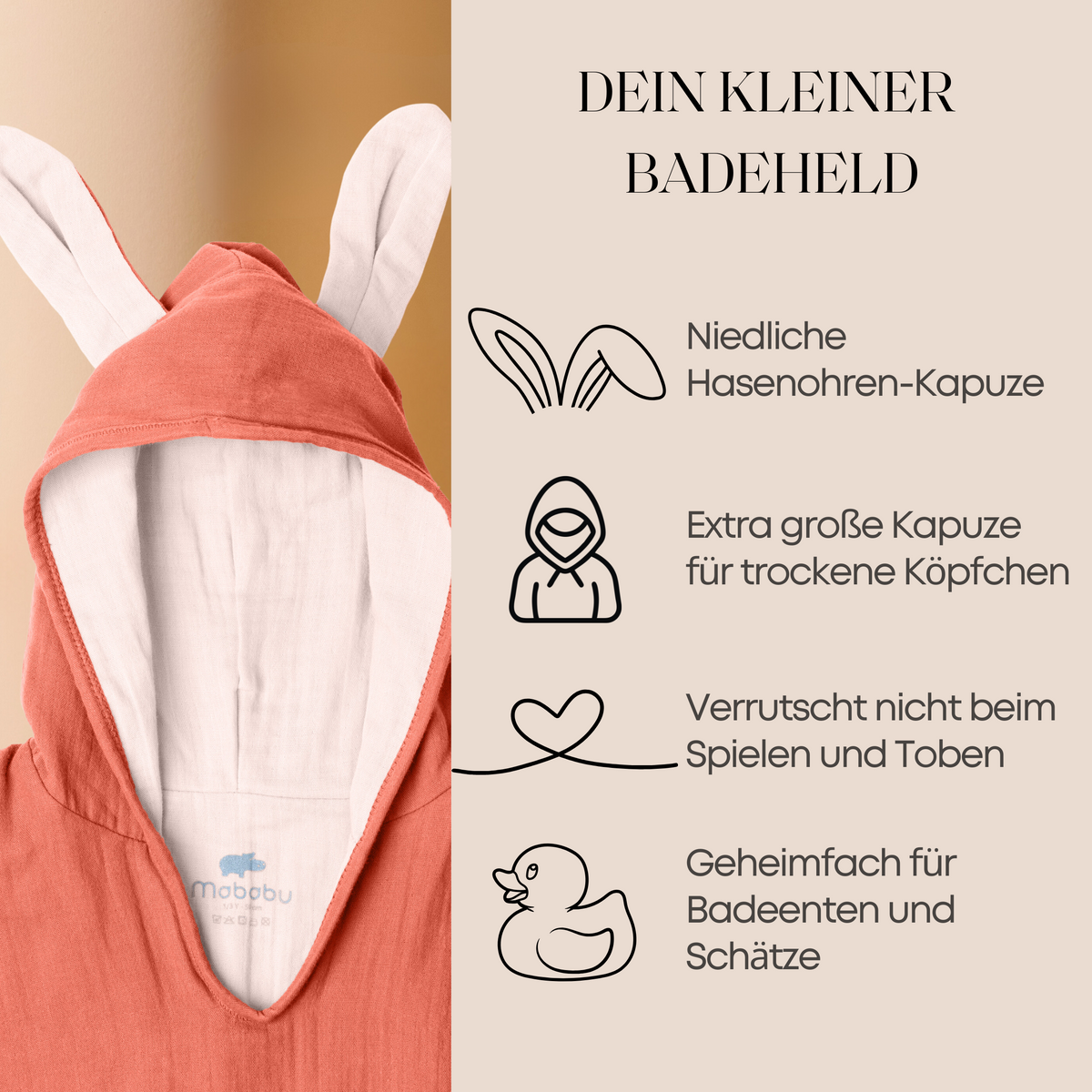 Mababu Badeponcho mit Hasenohren aus Bio-Musselin – Bild 62