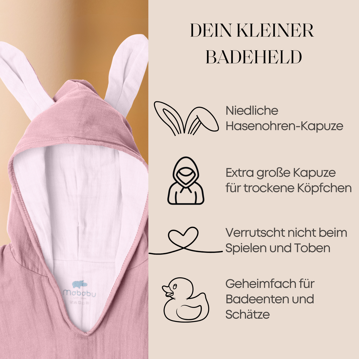 Mababu Badeponcho mit Hasenohren aus Bio-Musselin – Bild 49