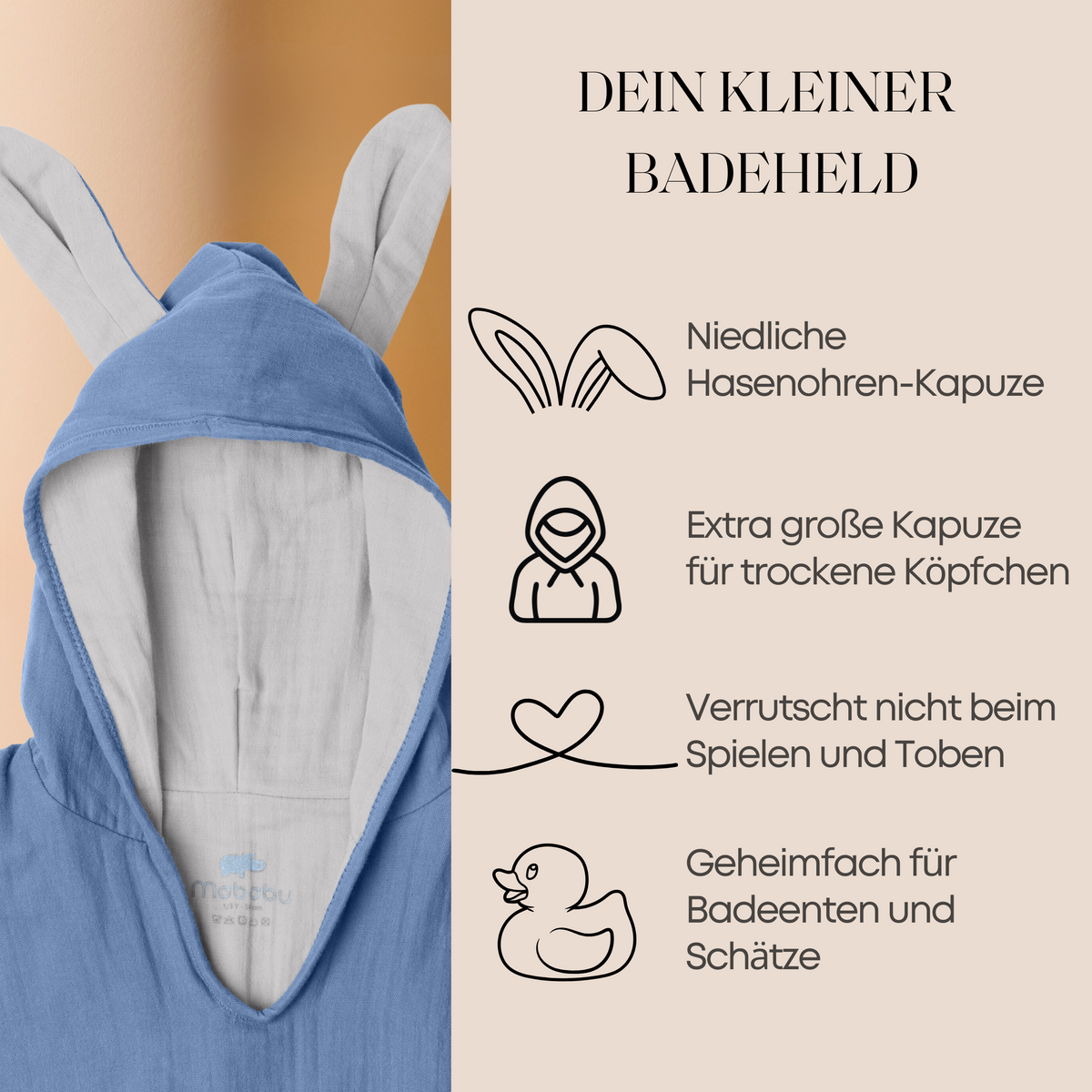 Mababu Badeponcho mit Hasenohren aus Bio-Musselin – Bild 29