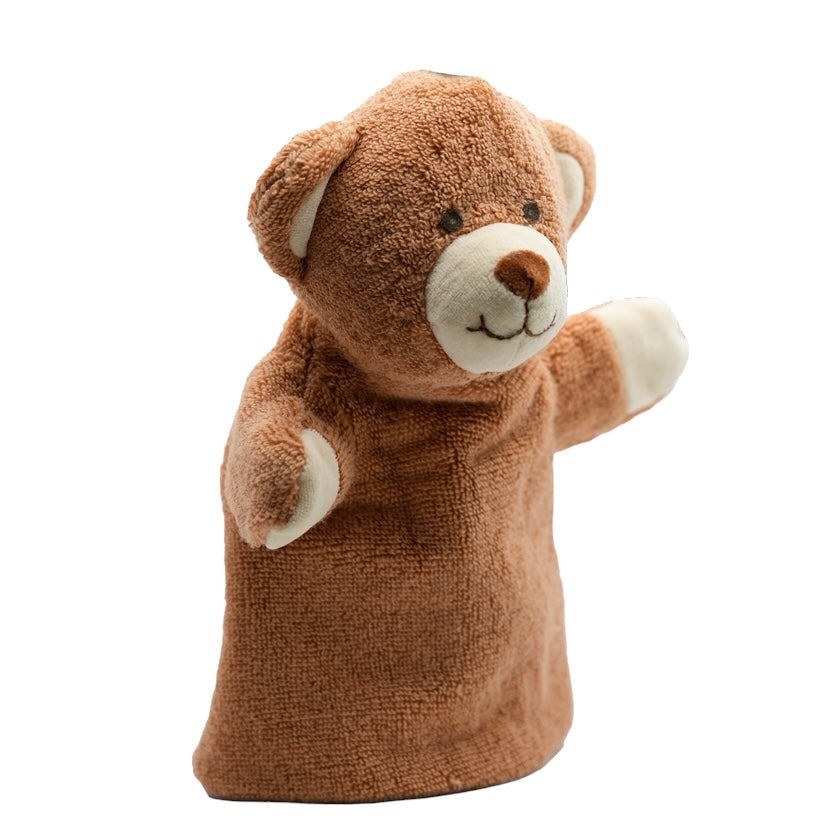 Mababu Handpuppe Benni der Beschützerbär aus Bio-Baumwolle in Braun