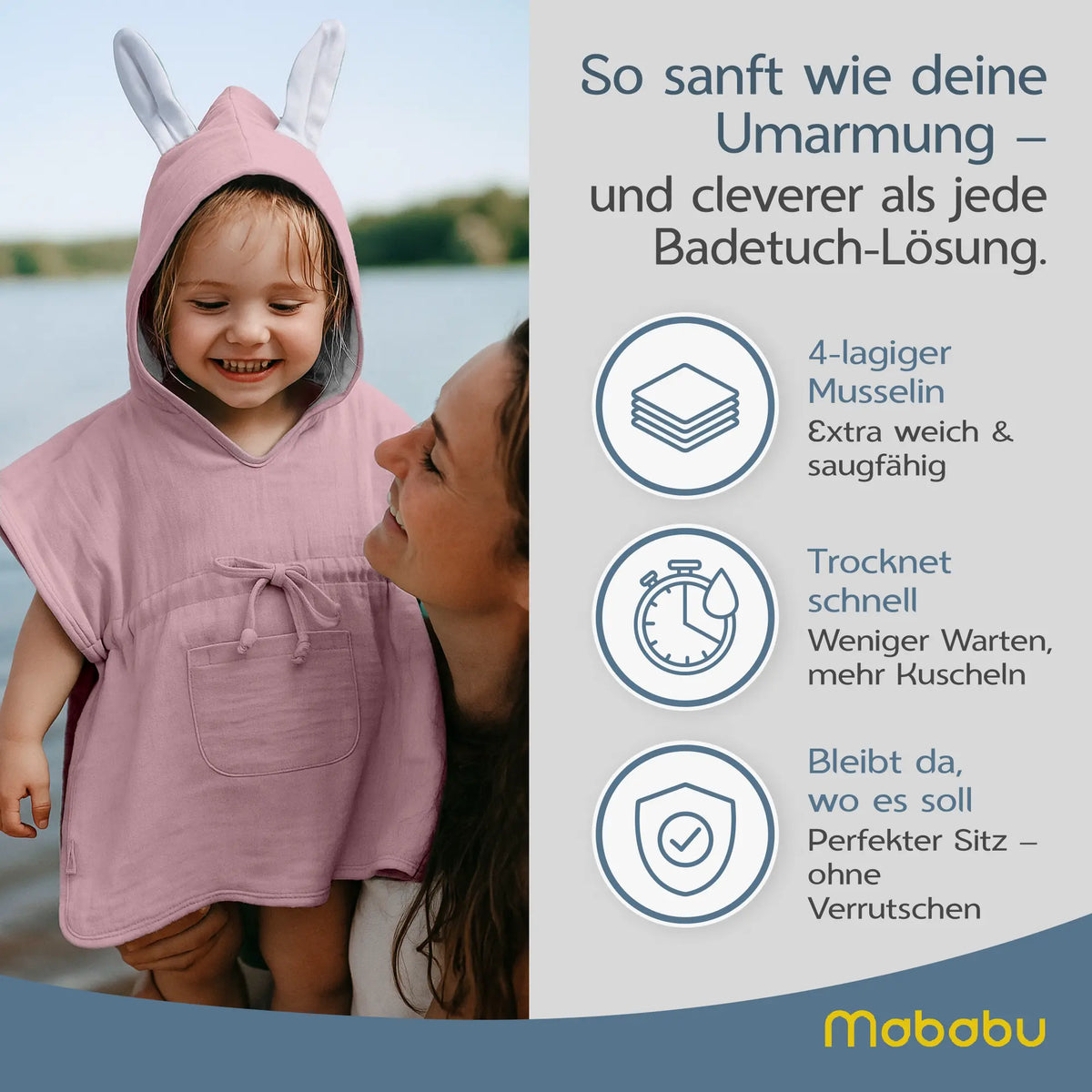 Mababu Badeponcho mit Hasenohren aus Bio-Musselin – Bild 78