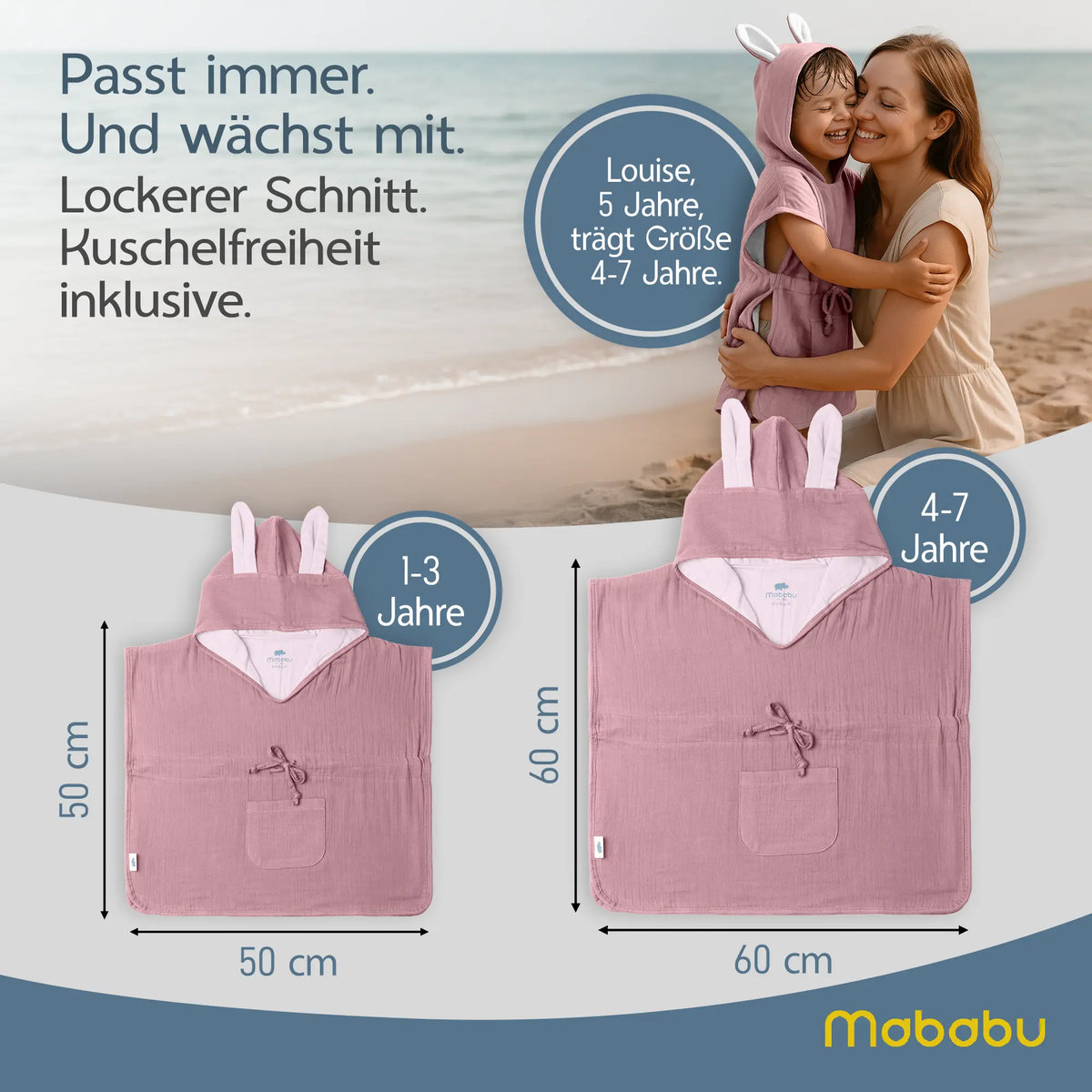 Mababu Badeponcho mit Hasenohren aus Bio-Musselin – Bild 81