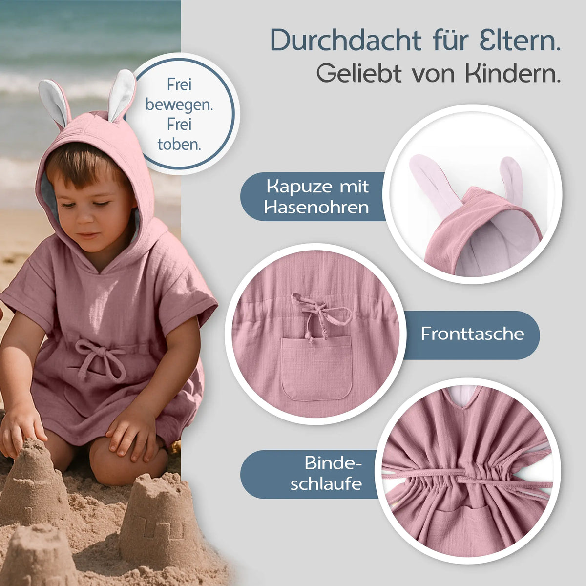 Mababu Badeponcho mit Hasenohren aus Bio-Musselin – Bild 82
