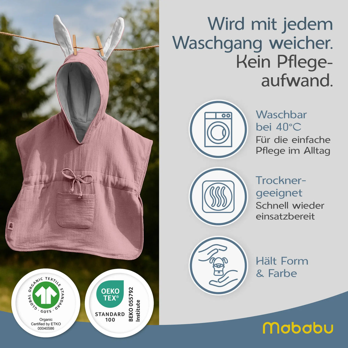 Mababu Badeponcho mit Hasenohren aus Bio-Musselin – Bild 83