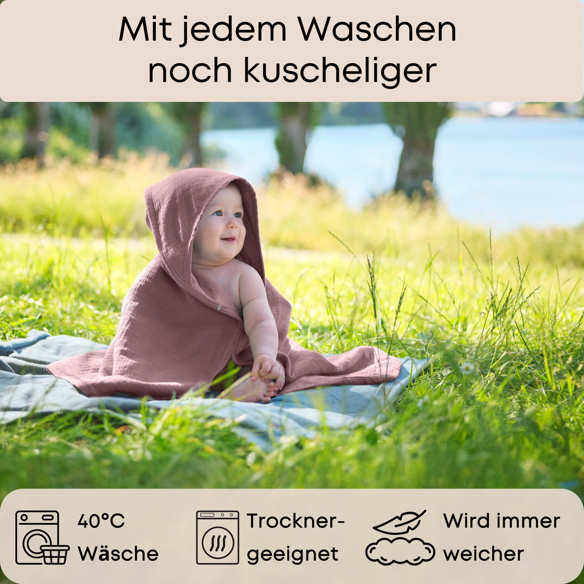 Mababu Kapuzenhandtuch aus Bio-Musselin 75 x 75 cm – Bild 38