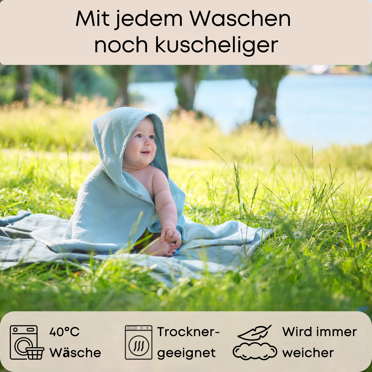 Mababu Kapuzenhandtuch aus Bio-Musselin 75 x 75 cm – Bild 63