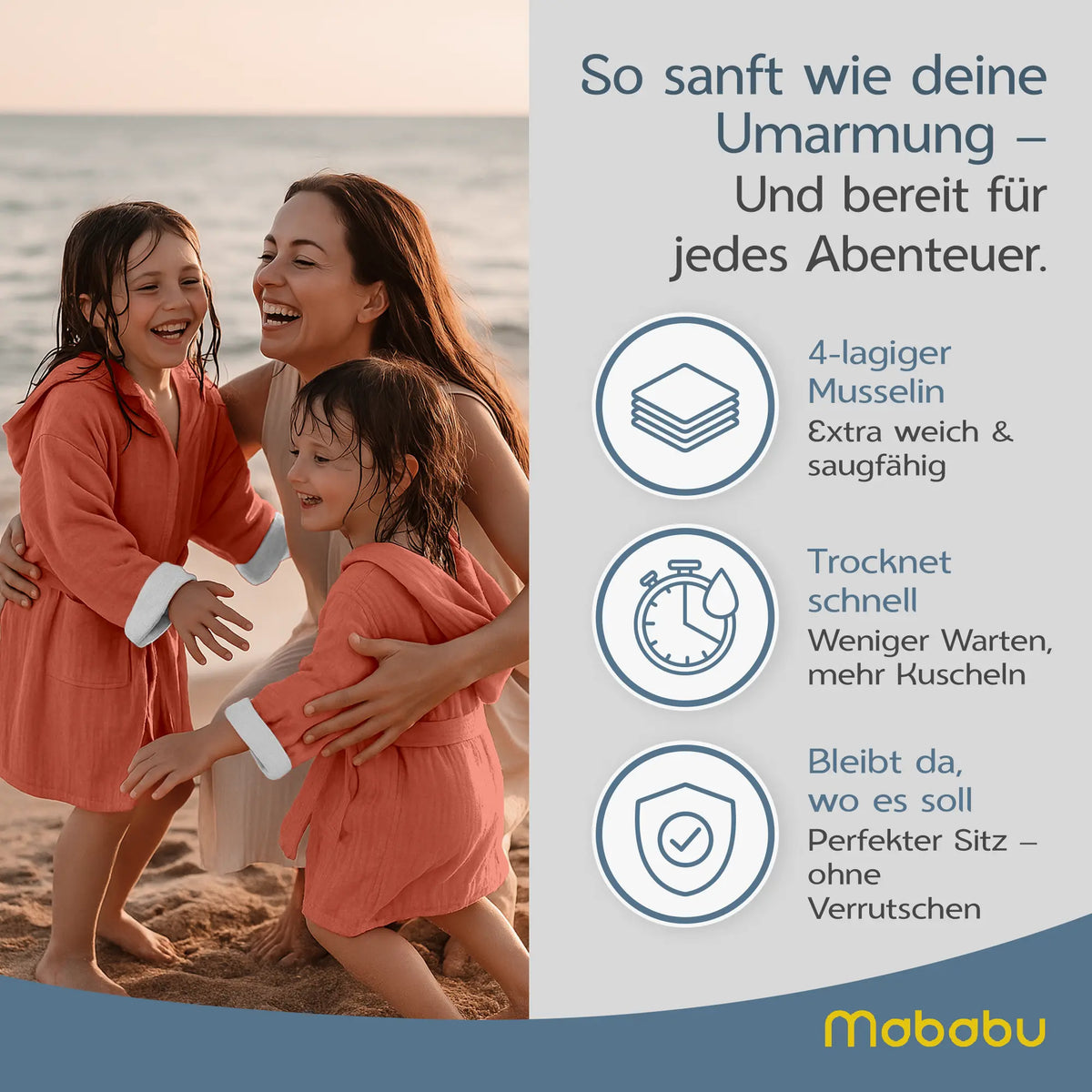 Mababu Kinderbademantel mit Kapuze aus Bio-Musselin – Bild 106