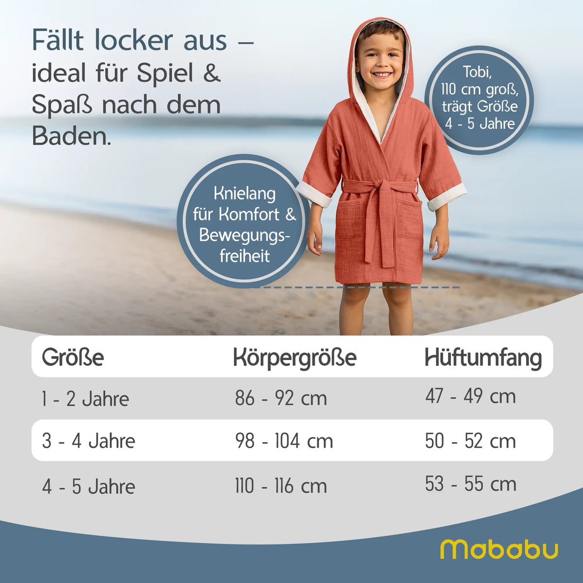Mababu Kinderbademantel mit Kapuze aus Bio-Musselin – Bild 105