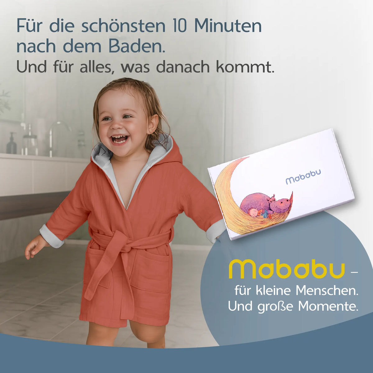 Mababu Kinderbademantel mit Kapuze aus Bio-Musselin – Bild 107