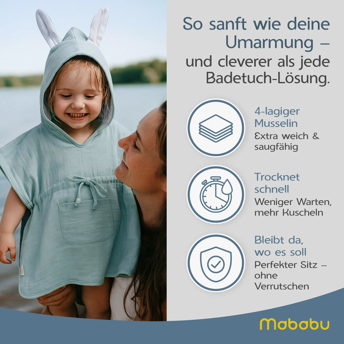 Mababu Badeponcho mit Hasenohren aus Bio-Musselin – Bild 86