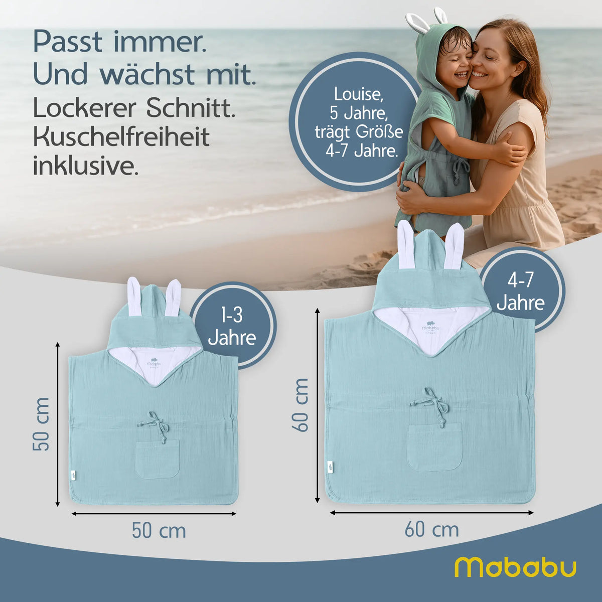 Mababu Badeponcho mit Hasenohren aus Bio-Musselin – Bild 87