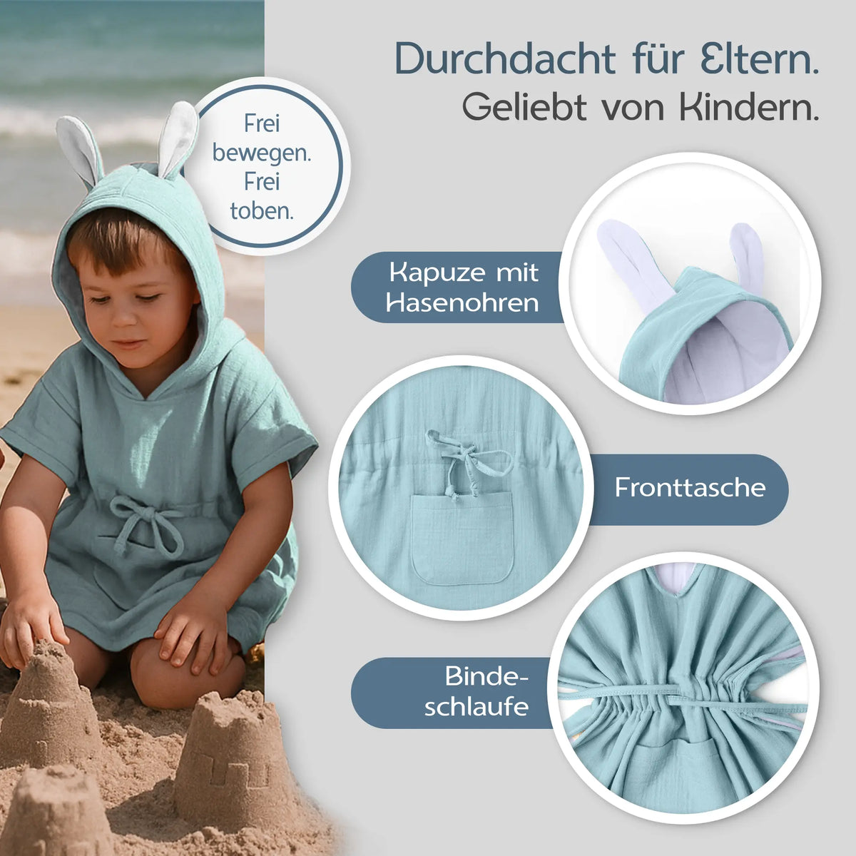 Mababu Badeponcho mit Hasenohren aus Bio-Musselin – Bild 90