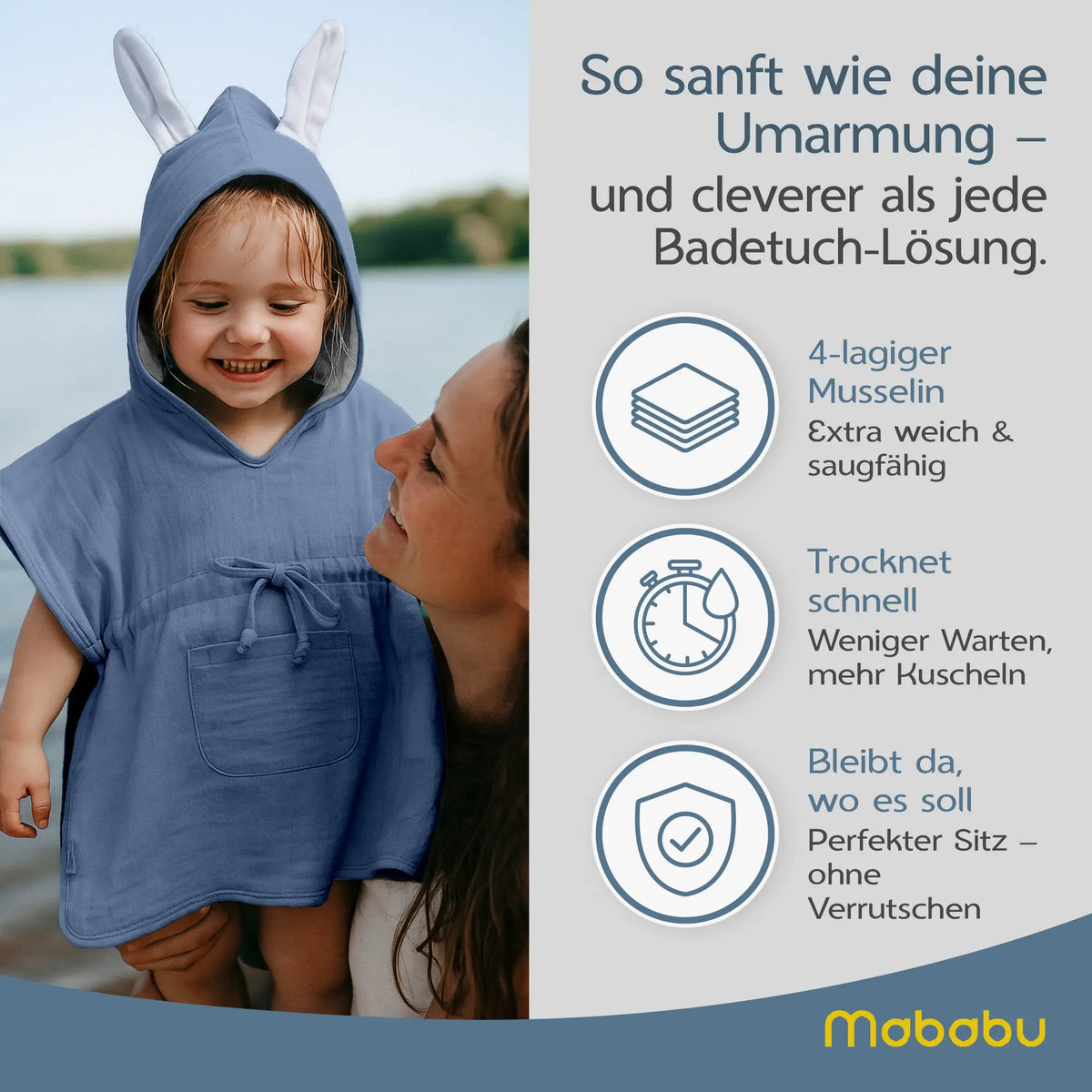 Mababu Badeponcho mit Hasenohren aus Bio-Musselin – Bild 68