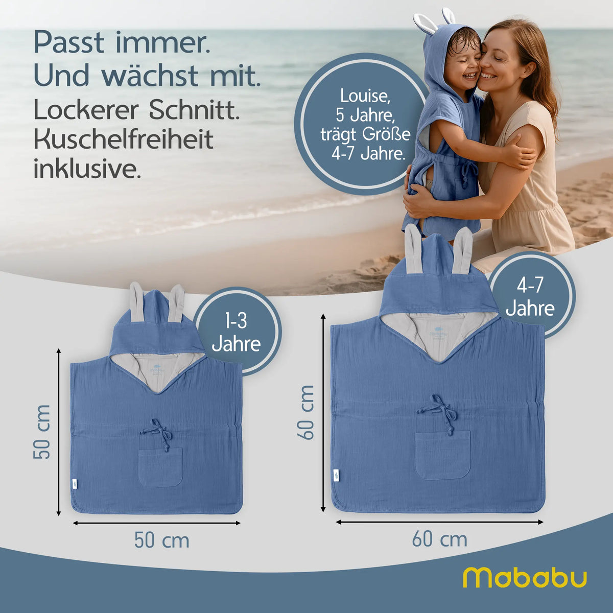 Mababu Badeponcho mit Hasenohren aus Bio-Musselin – Bild 65