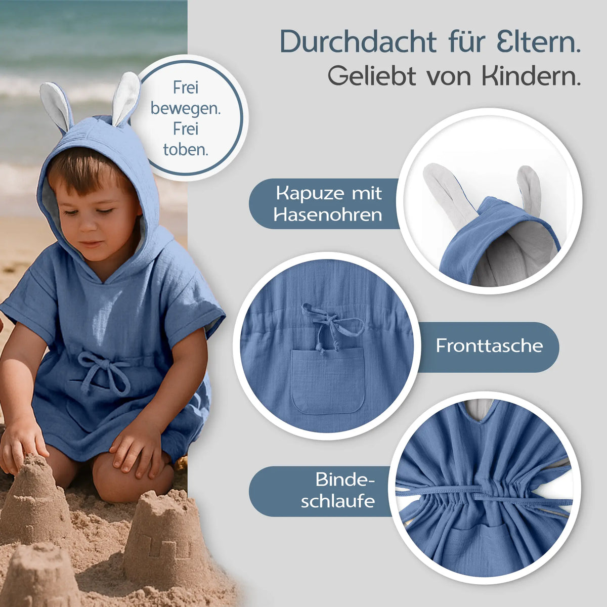 Mababu Badeponcho mit Hasenohren aus Bio-Musselin – Bild 66
