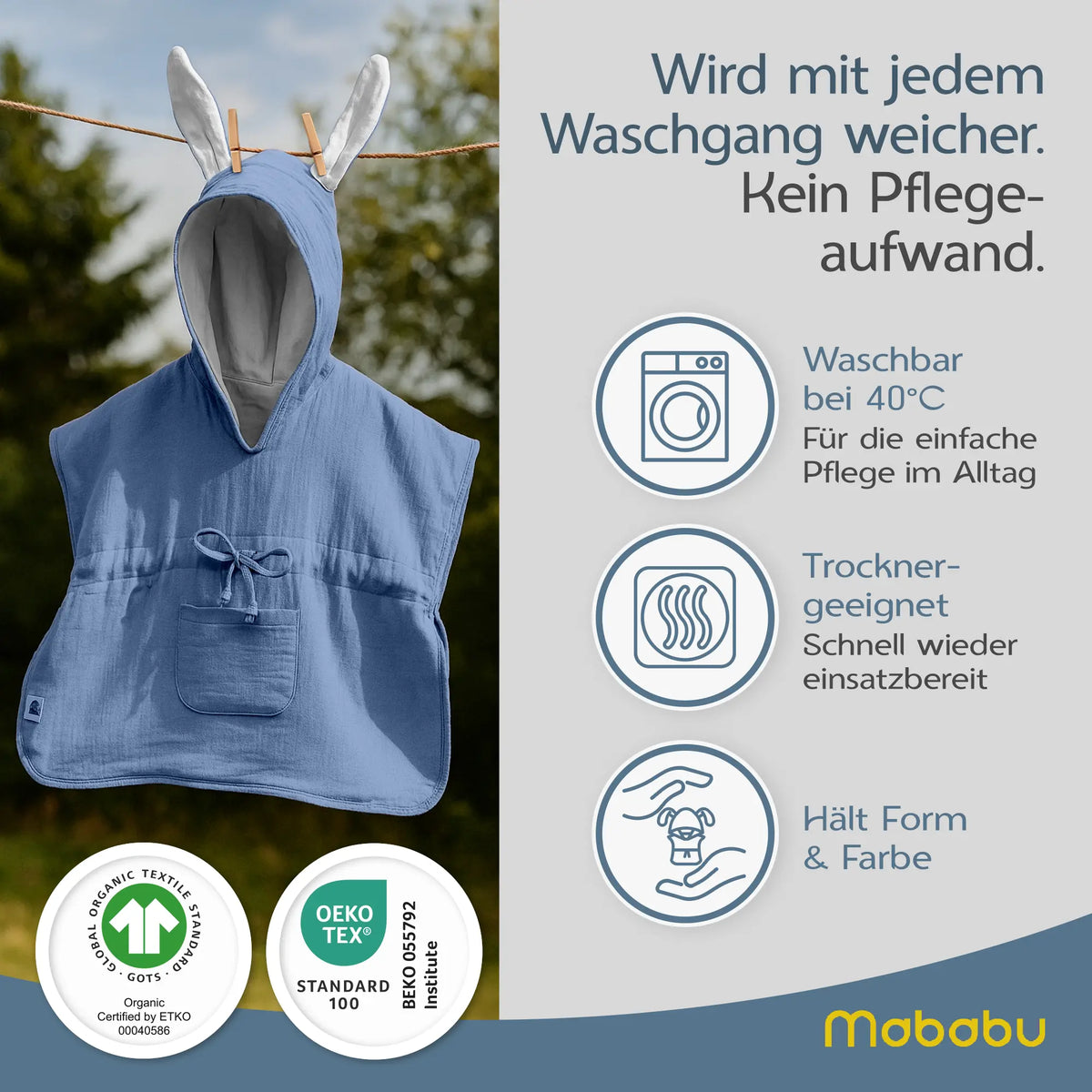 Mababu Badeponcho mit Hasenohren aus Bio-Musselin – Bild 69