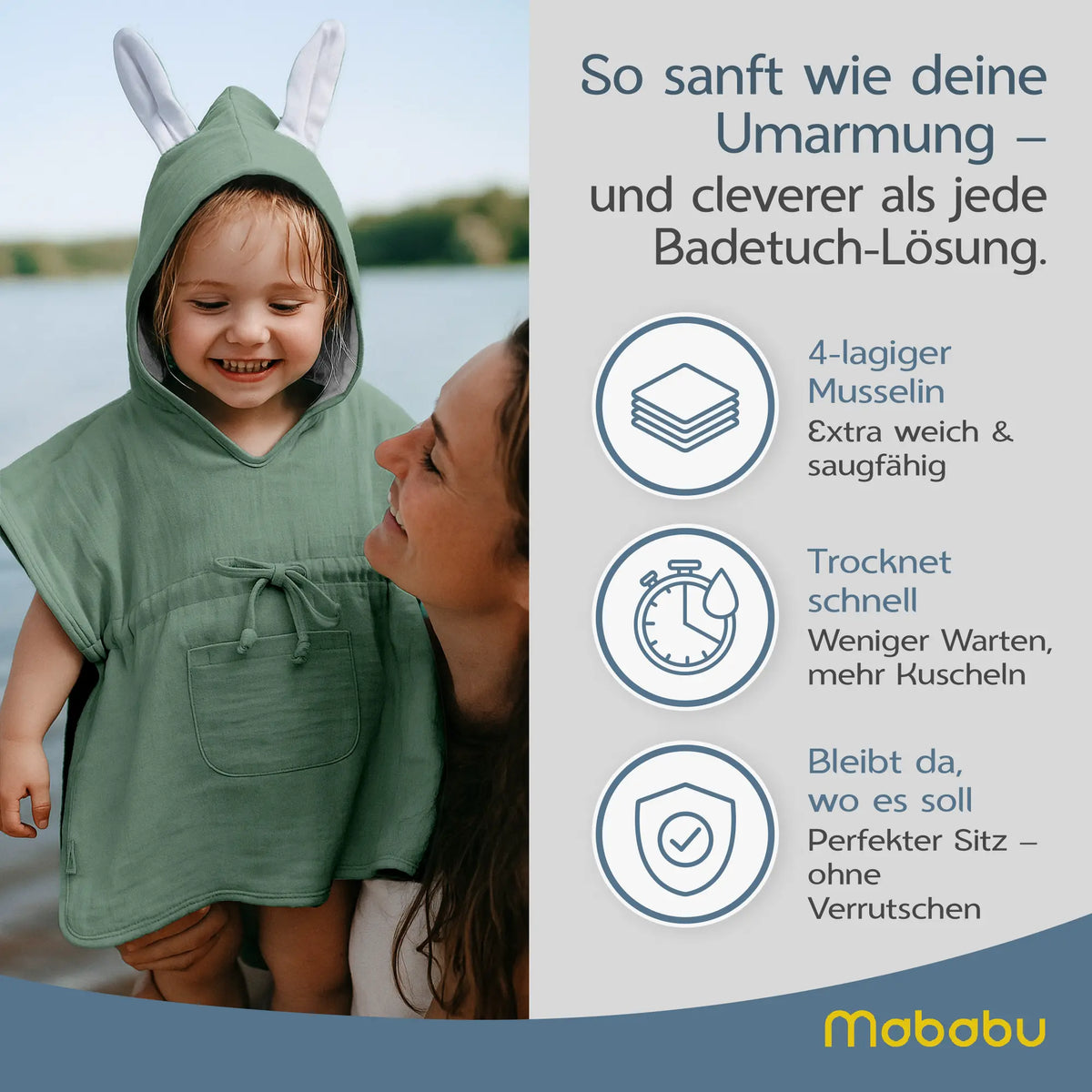 Mababu Badeponcho mit Hasenohren aus Bio-Musselin – Bild 73