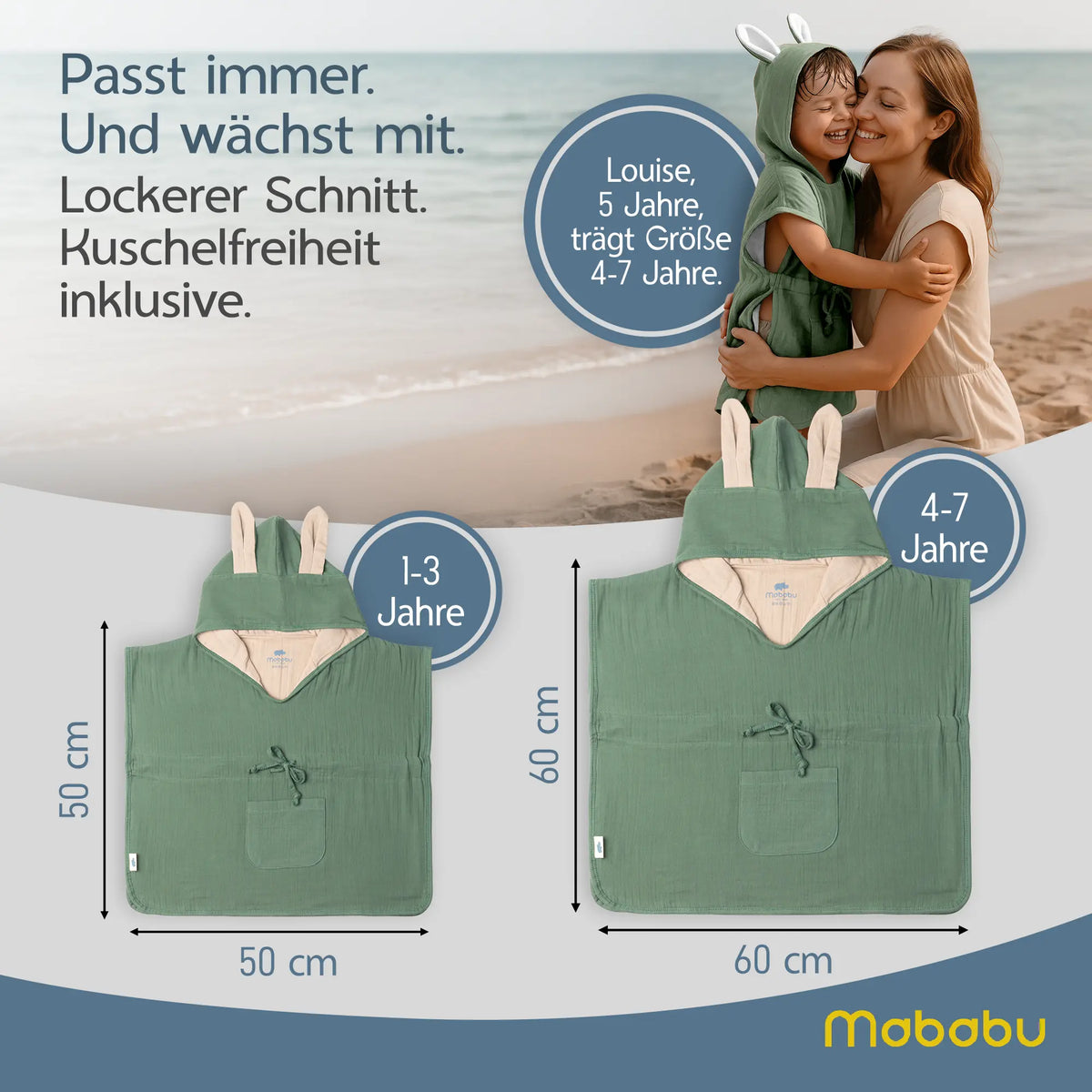 Mababu Badeponcho mit Hasenohren aus Bio-Musselin – Bild 74