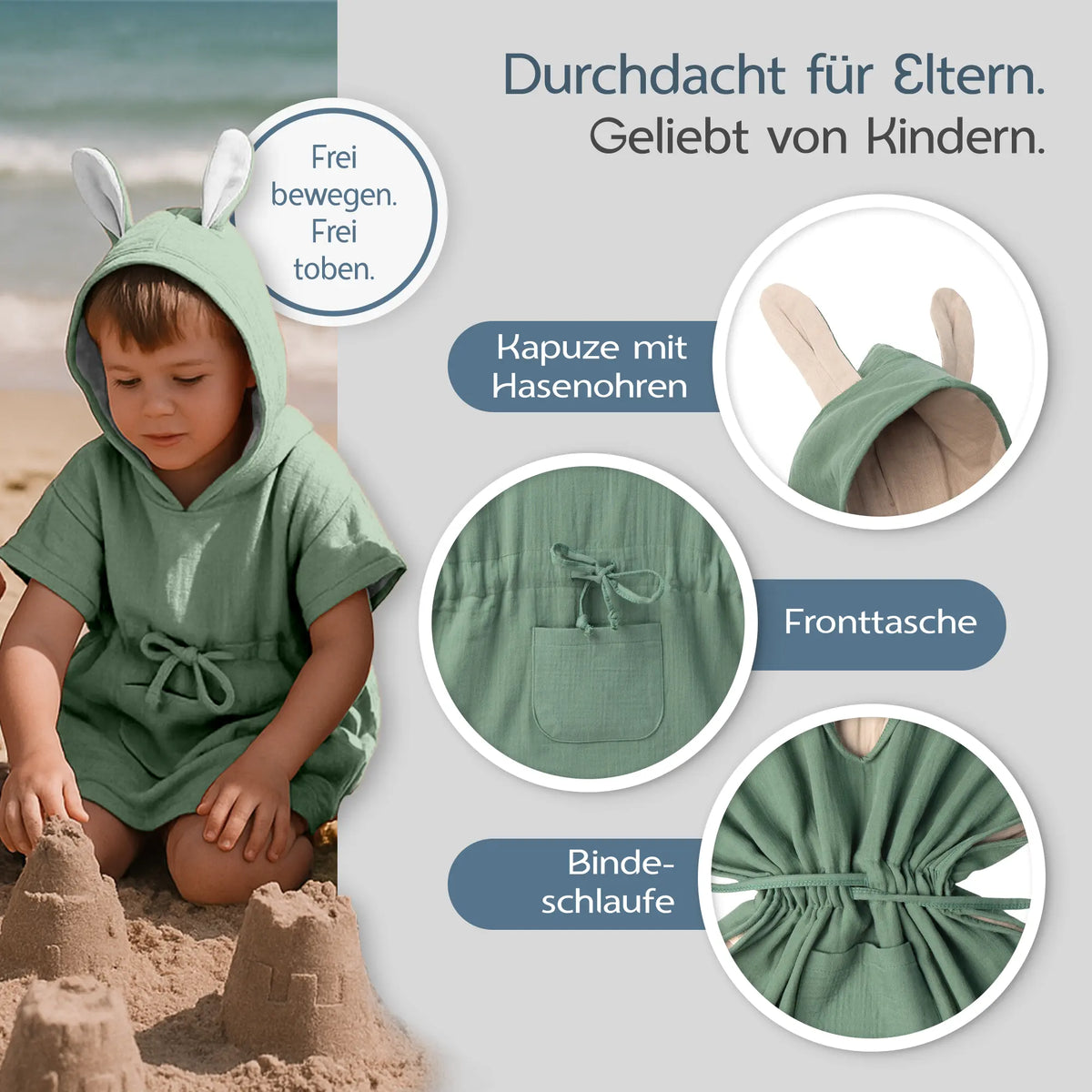 Mababu Badeponcho mit Hasenohren aus Bio-Musselin – Bild 76