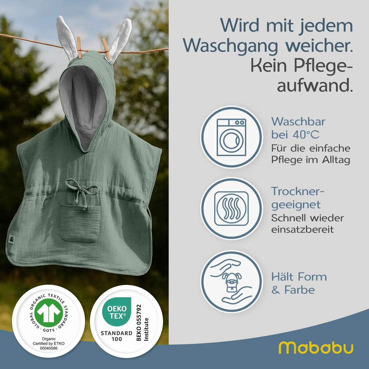 Mababu Badeponcho mit Hasenohren aus Bio-Musselin – Bild 75