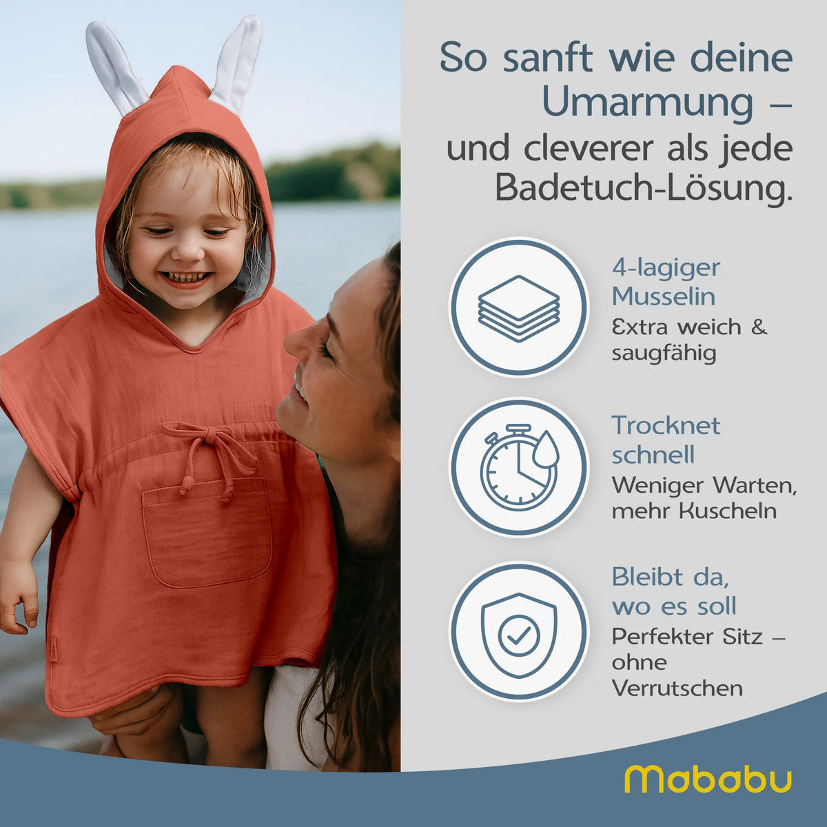 Mababu Badeponcho mit Hasenohren aus Bio-Musselin – Bild 94