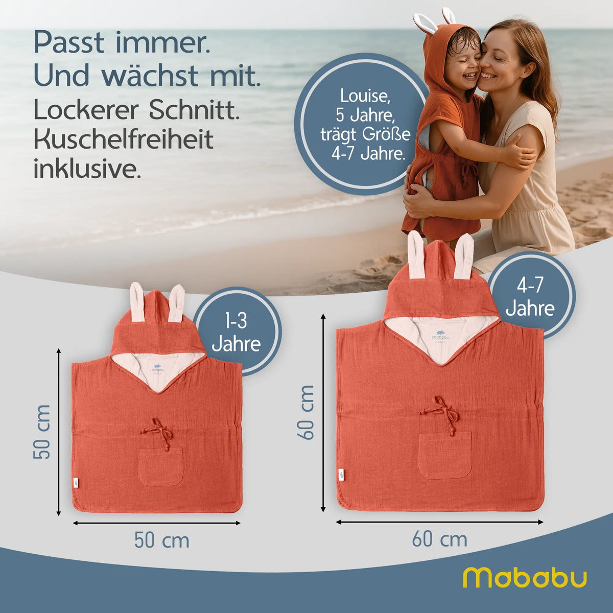 Mababu Badeponcho mit Hasenohren aus Bio-Musselin – Bild 97