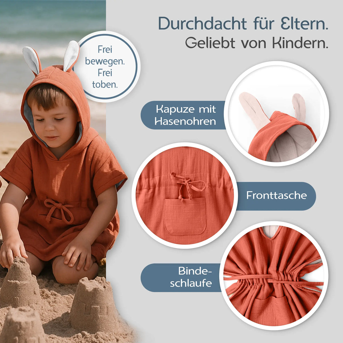 Mababu Badeponcho mit Hasenohren aus Bio-Musselin – Bild 95
