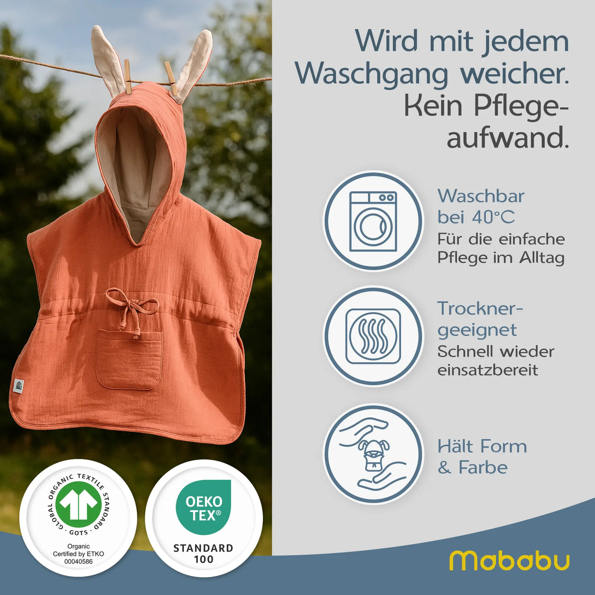 Mababu Badeponcho mit Hasenohren aus Bio-Musselin – Bild 96