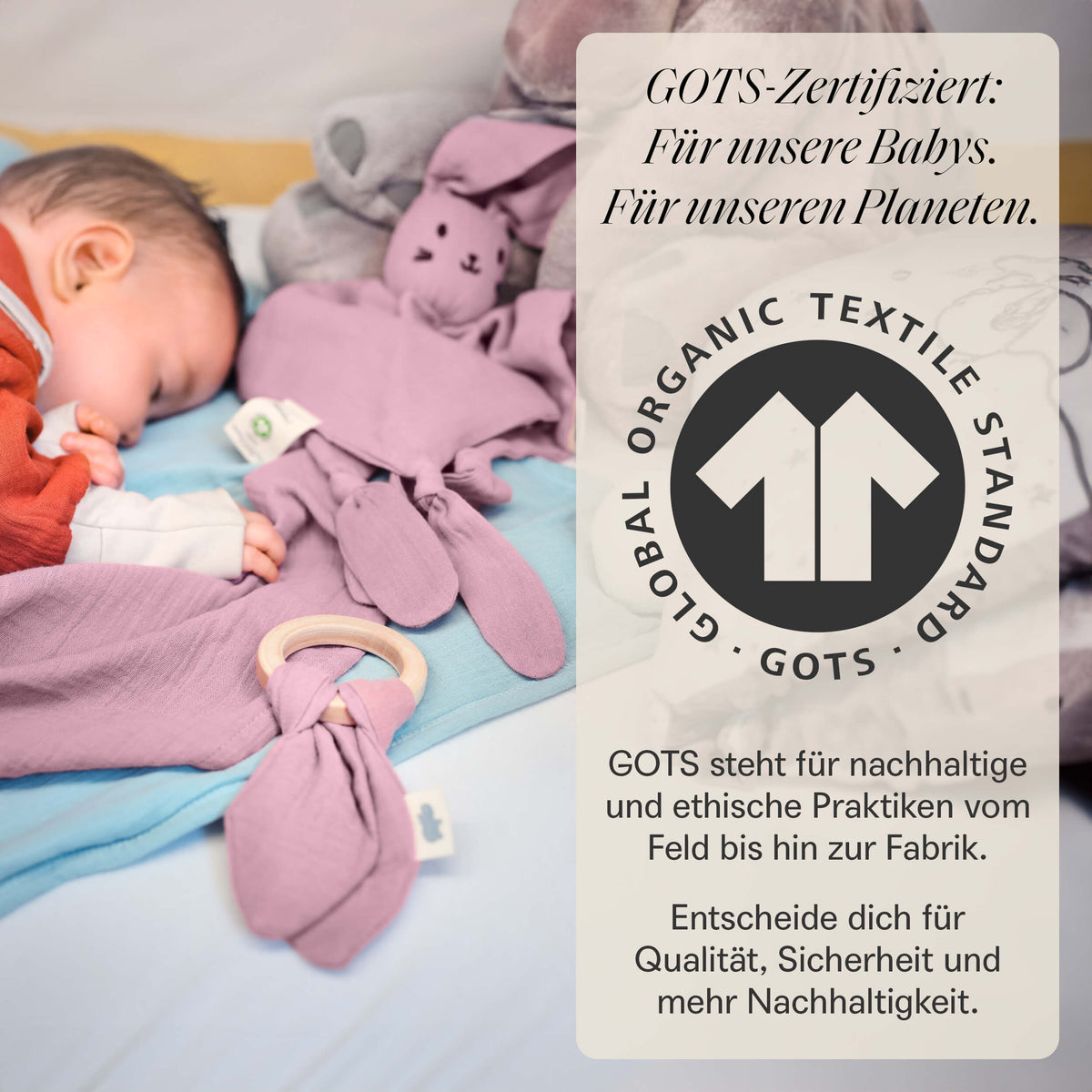 Mababu Baby-Geschenkset 4-teilig mit Schmusetuch Hase, Beißring und Spucktuch – Bild 8