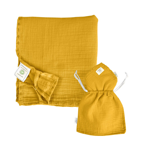 Mababu Musselin-Stilltuch 100 x 100 cm aus Bio-Baumwolle in Mustard