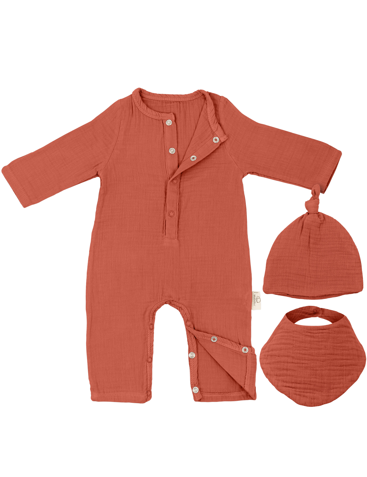 Mababu Strampler-Set mit Mütze und Dreieckslätzchen aus Bio-Musselin – Bild 33