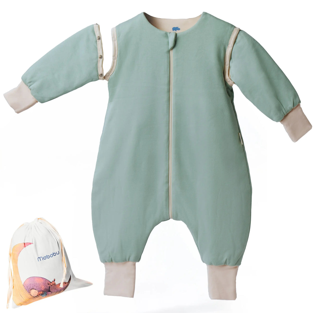 Mababu Übergangsschlafsack mit Füßen 1.5 TOG in Sea Green – Bild 2