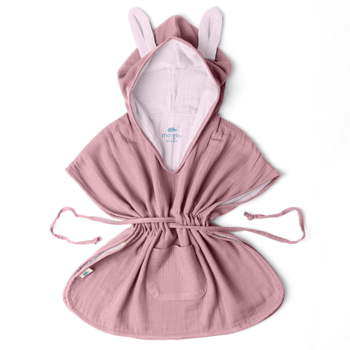 Mababu Badeponcho mit Hasenohren aus Bio-Musselin in Dusty Rose / Pink