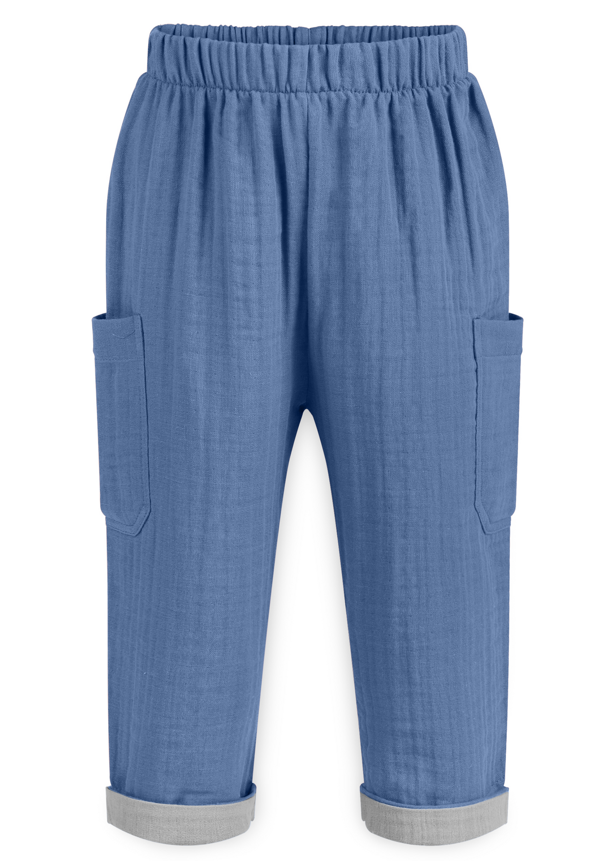 Mababu zweifarbige Musselin-Hose aus Bio-Baumwolle in Indigo Blau / Grau